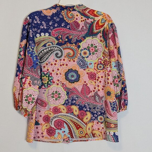 PINK MULTI-COLOR Paisley Button Blouse Top; 3/4 Sleeves; Size L - Picture 2 of 4